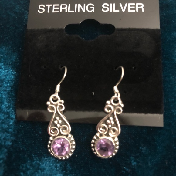 Sterling Silver & Amethyst Earrings, NWT - Picture 2 of 4